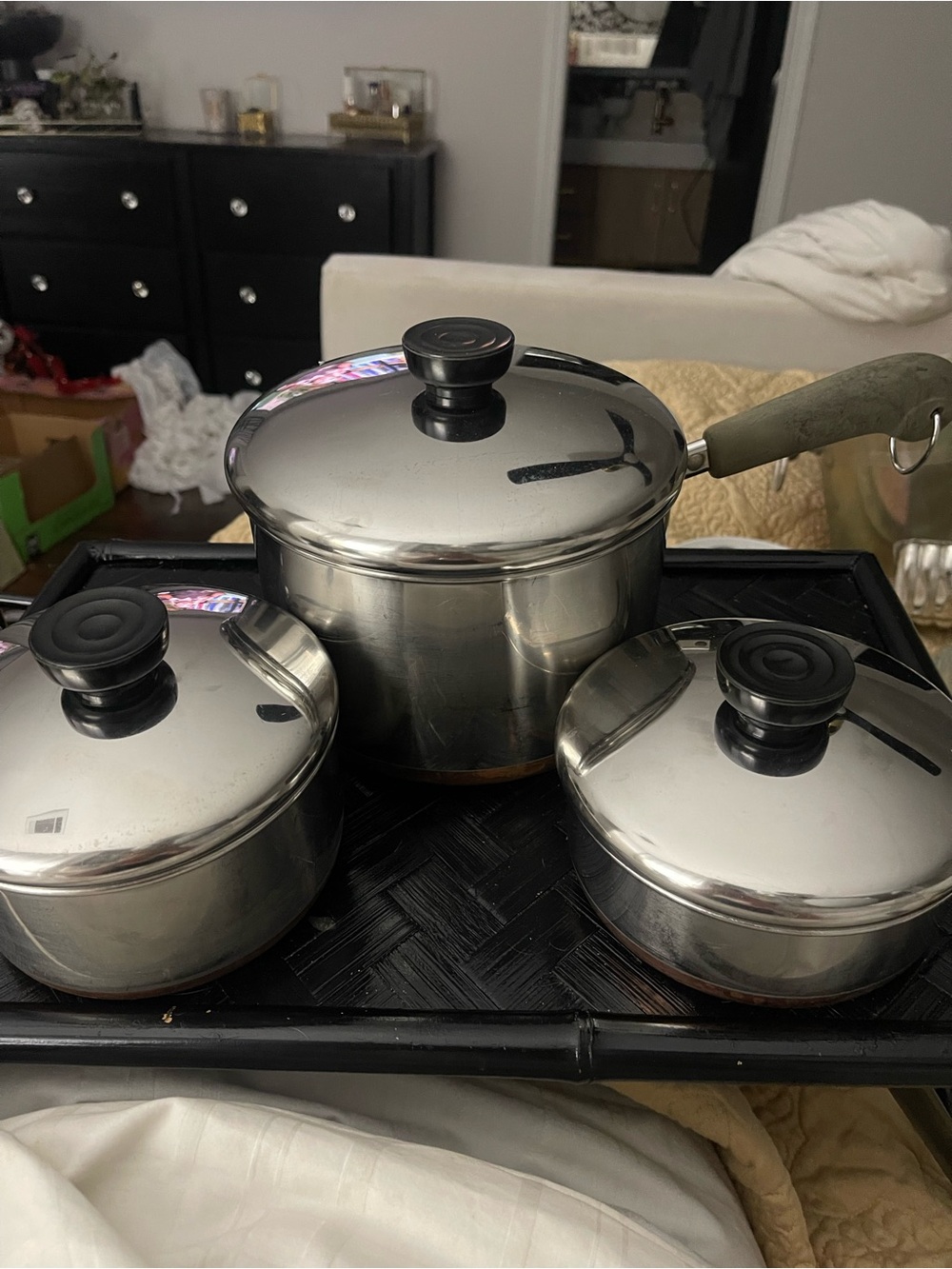 Vintage Revere Wear Stainless Steel 3-Piece Saucepan Set - Silver